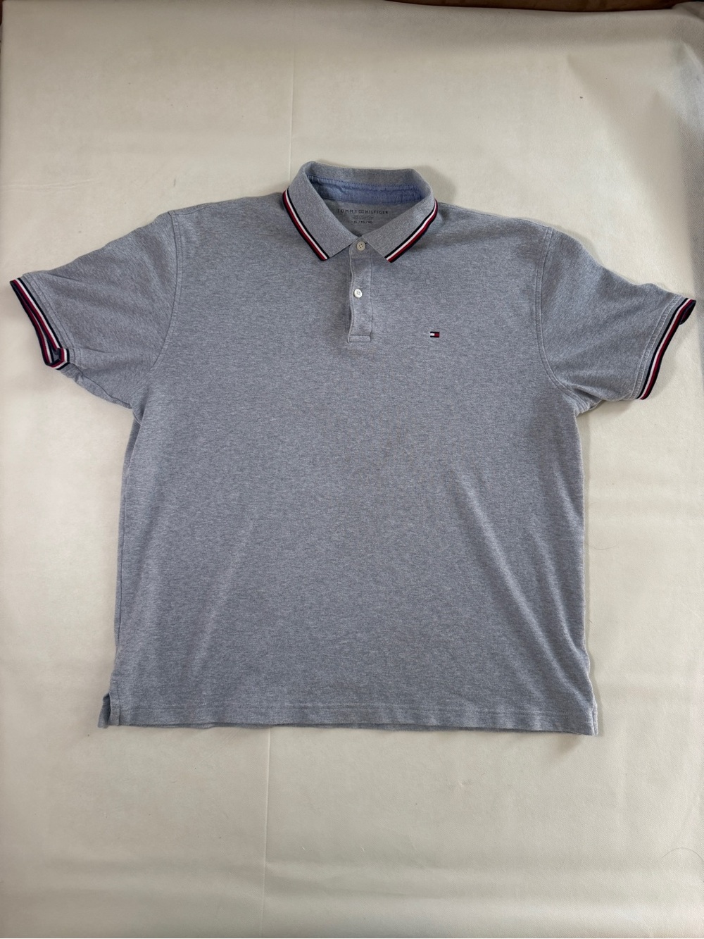 Tommy Hilfiger Light Gray Polo with Red-White-Blue Trim